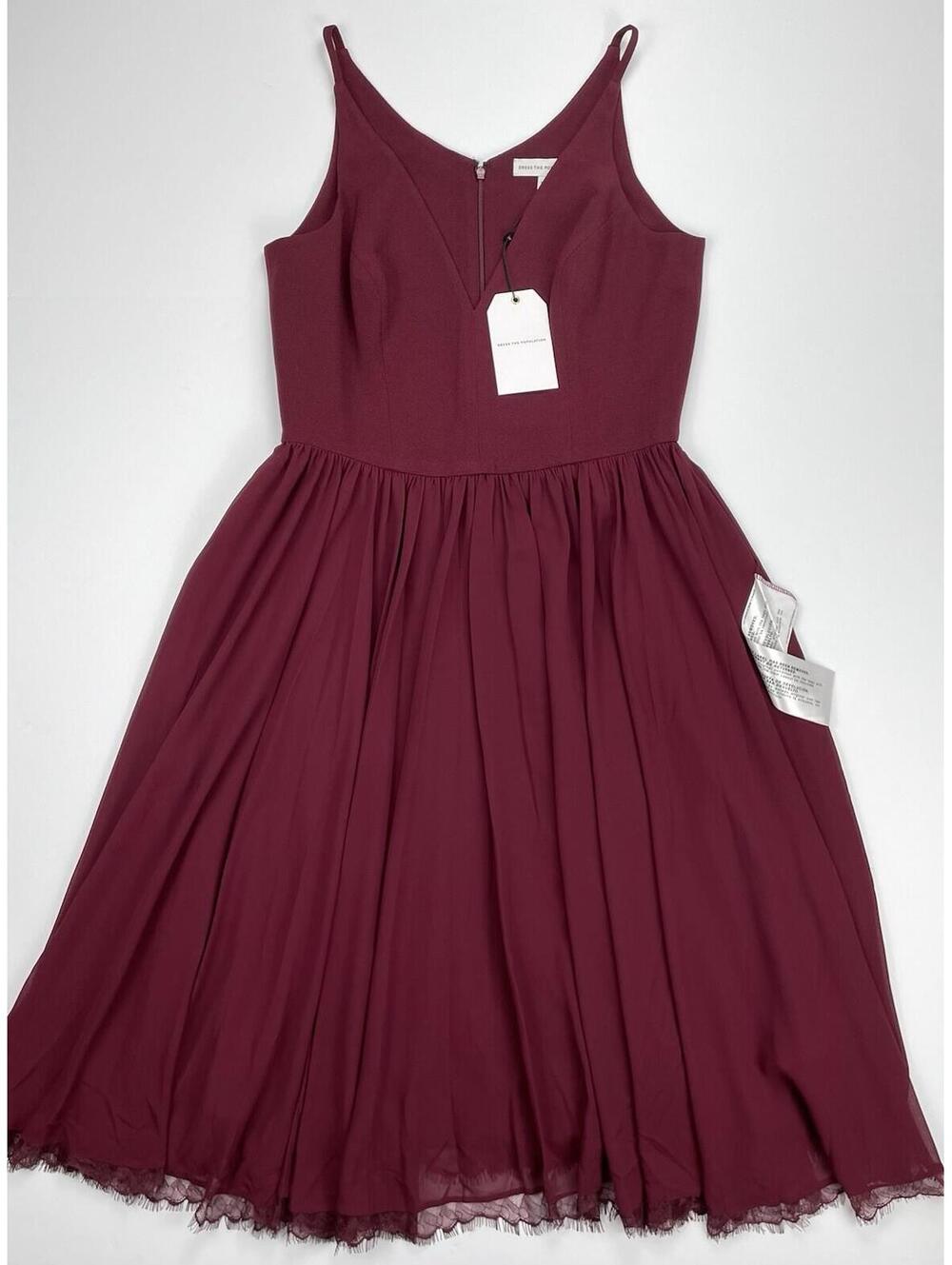 Dress the Population Wine V-Neck Chiffon Midi Dress - Picture 2 of 12